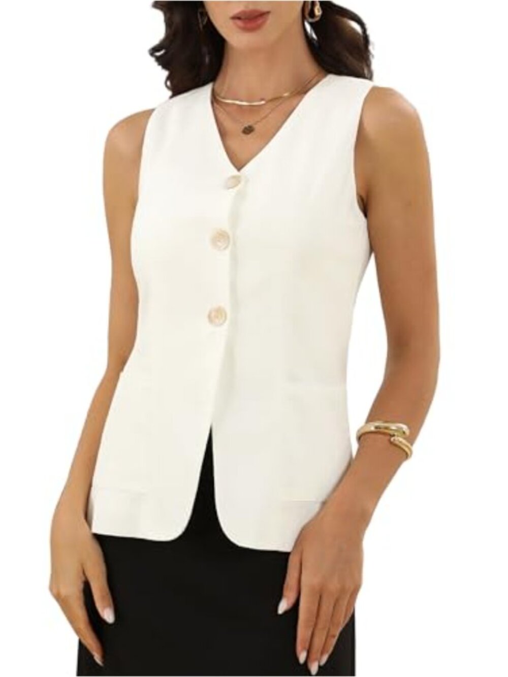 Women Cotton Linen Suit Vest Top Button Sleeveless Blazer